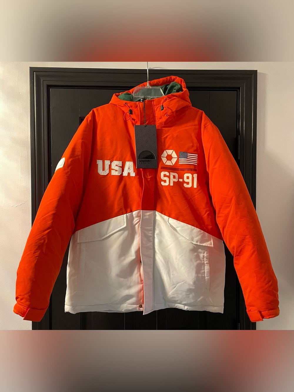 South Pole Orange and White USA SP-91 Hooded Puffer Jacket